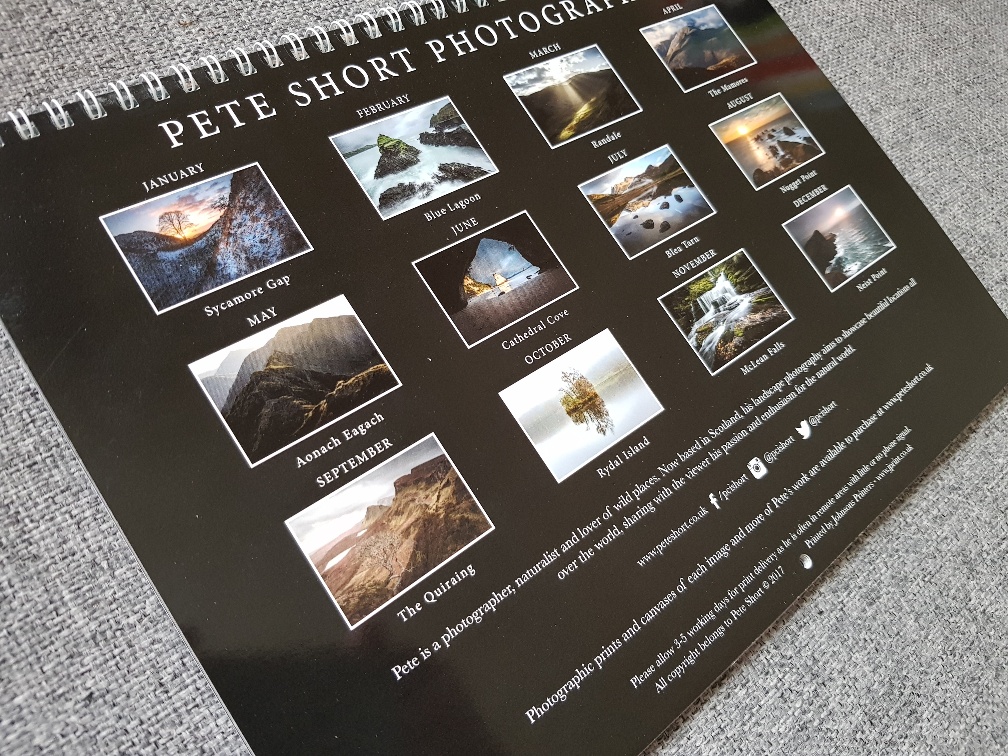 The back cover of a calendar